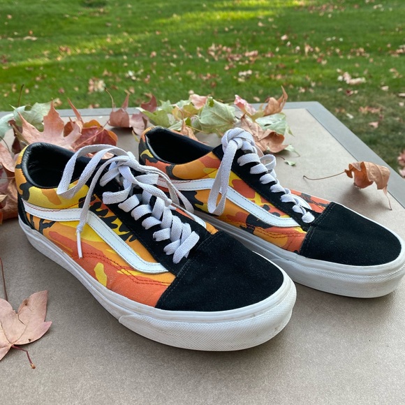 Vans Shoes - Vans Old Skool Pop Camo Black/orange/yellow Women’s Sneaker, size 7.5